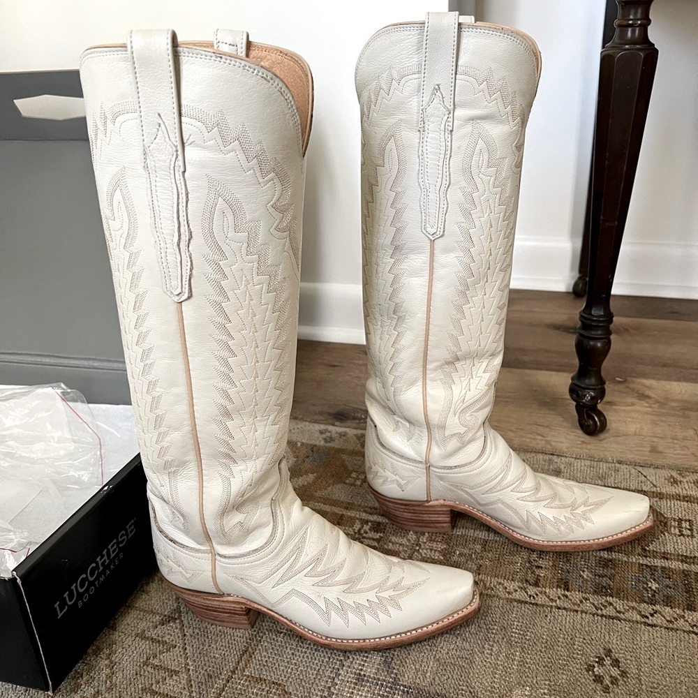 Lucchese Women’s Priscilla Glitz-Cream Boots, 7.5